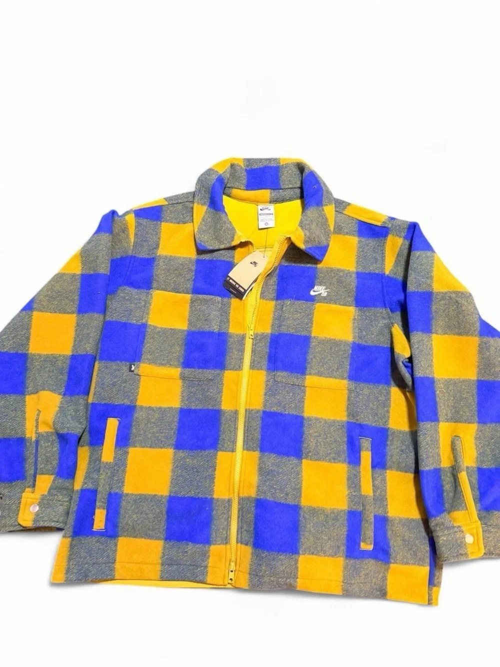 Nike Yellow & Blue Checkered Fleece Zip Jacket